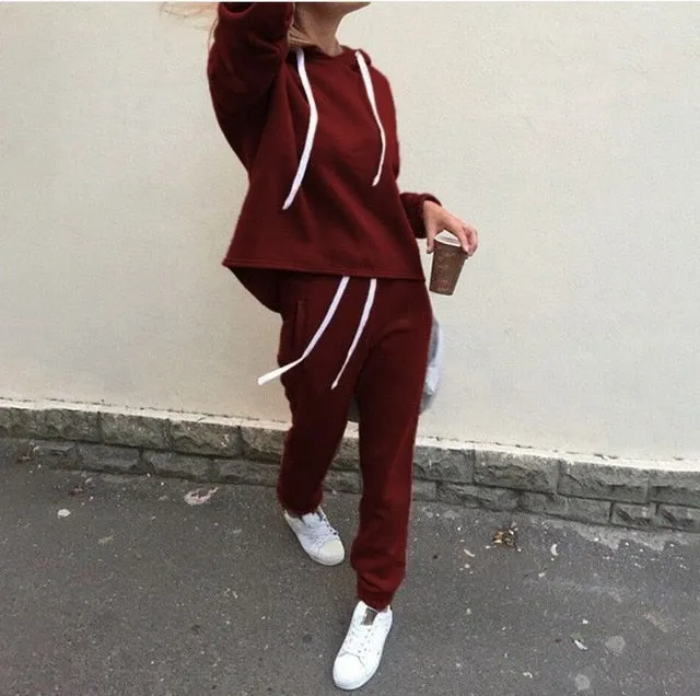 2018 Autumn Tracksuit Long Sleeve Thicken Hooded Sweatshirts 2 Piece Set Casual Sport Suit Women Tracksuit Set