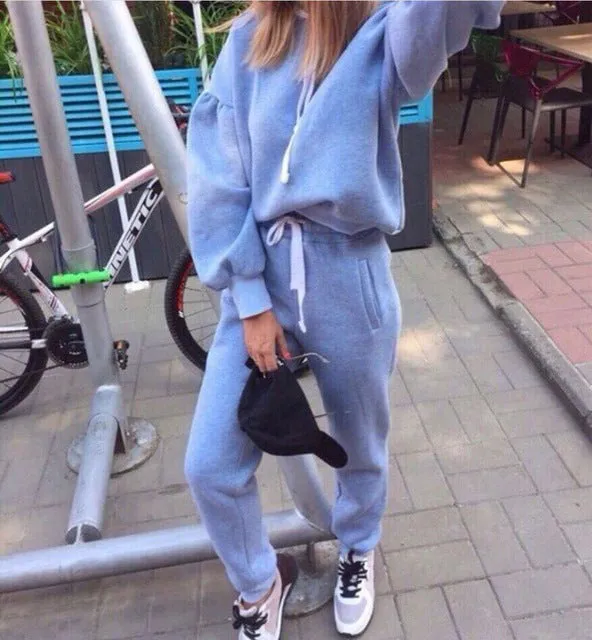 2018 Autumn Tracksuit Long Sleeve Thicken Hooded Sweatshirts 2 Piece Set Casual Sport Suit Women Tracksuit Set