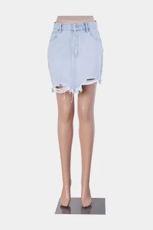 ABRAND Pale Blue Distressed Denim Mini Skirt