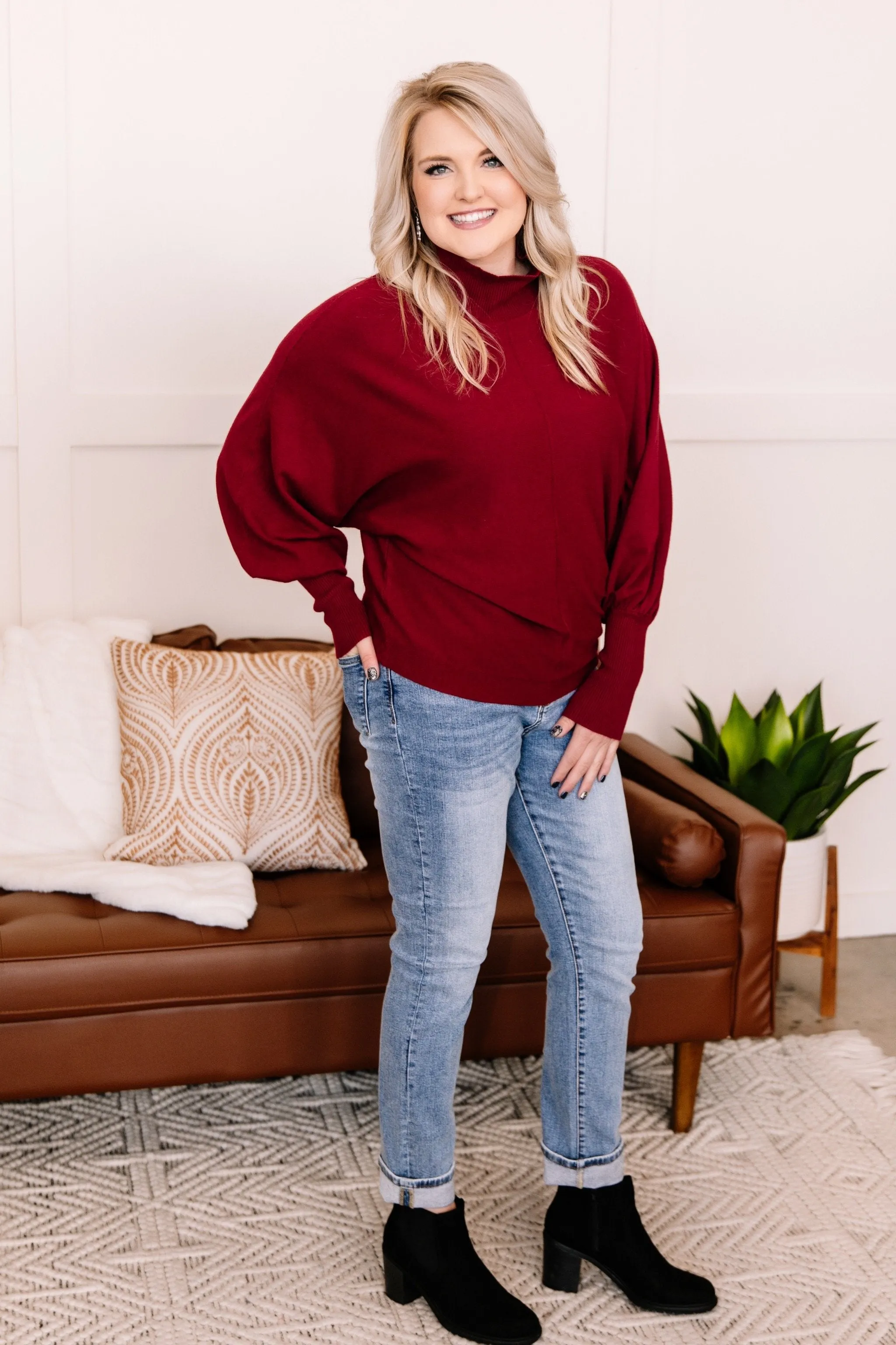 All Fired Up Turtleneck Sweater In Crimson