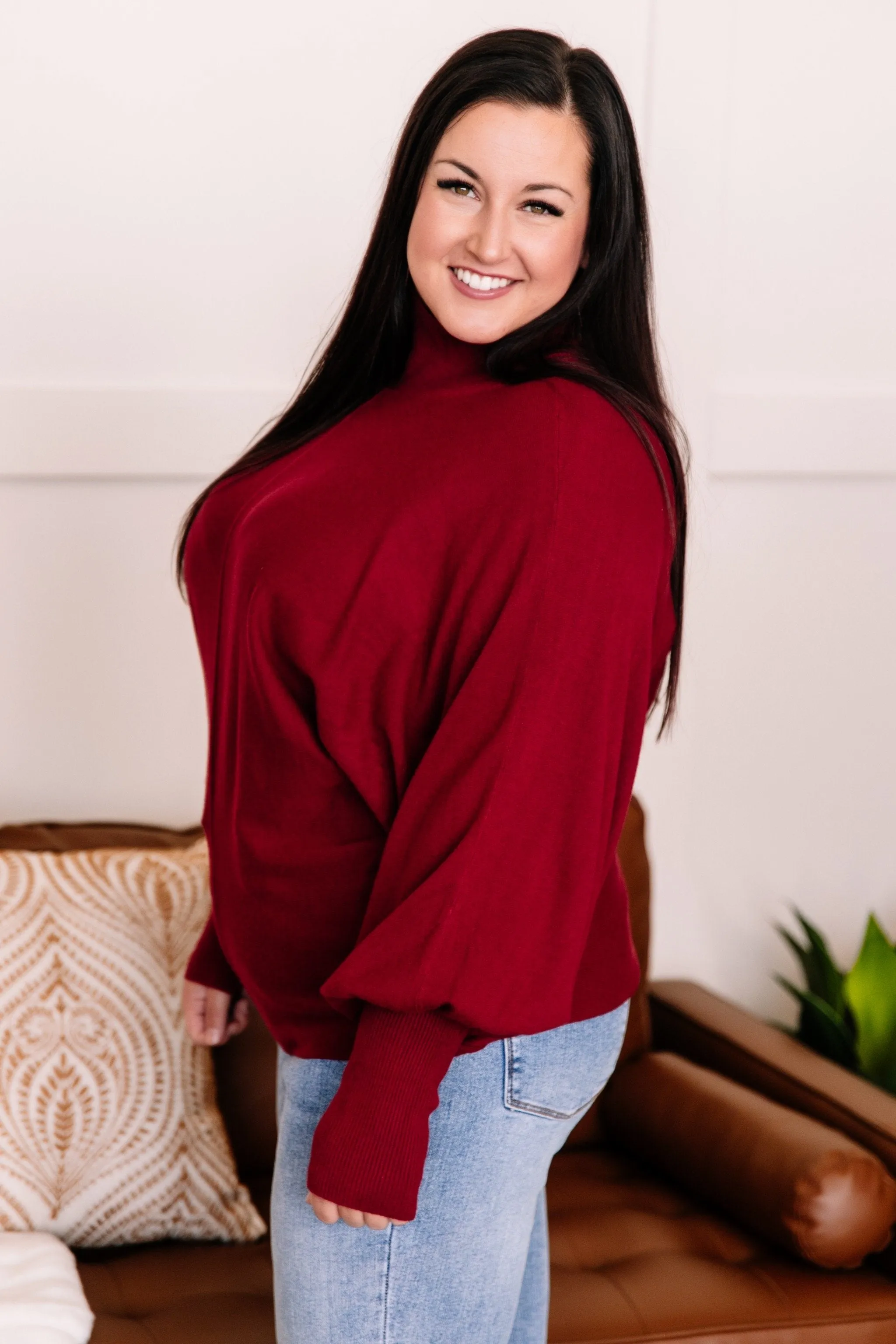 All Fired Up Turtleneck Sweater In Crimson