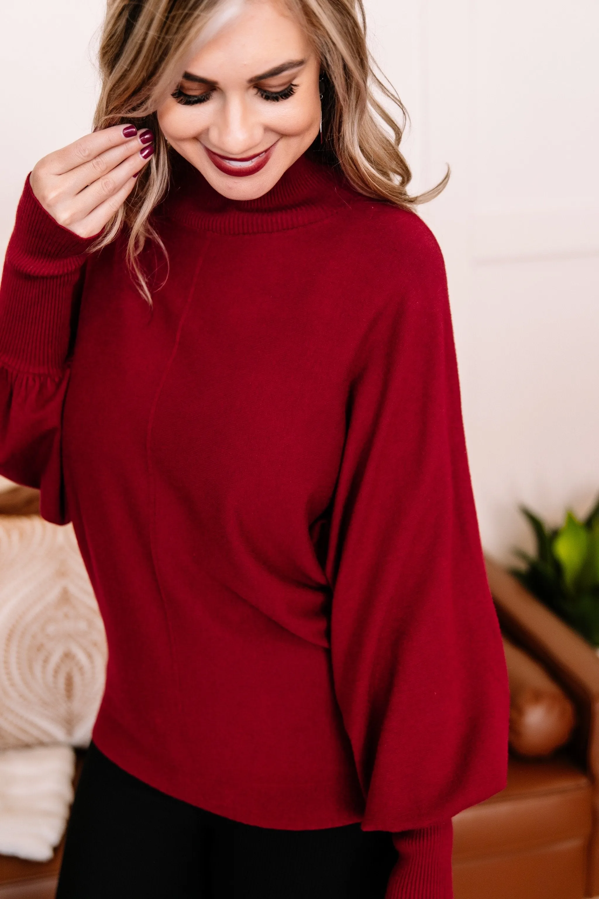 All Fired Up Turtleneck Sweater In Crimson