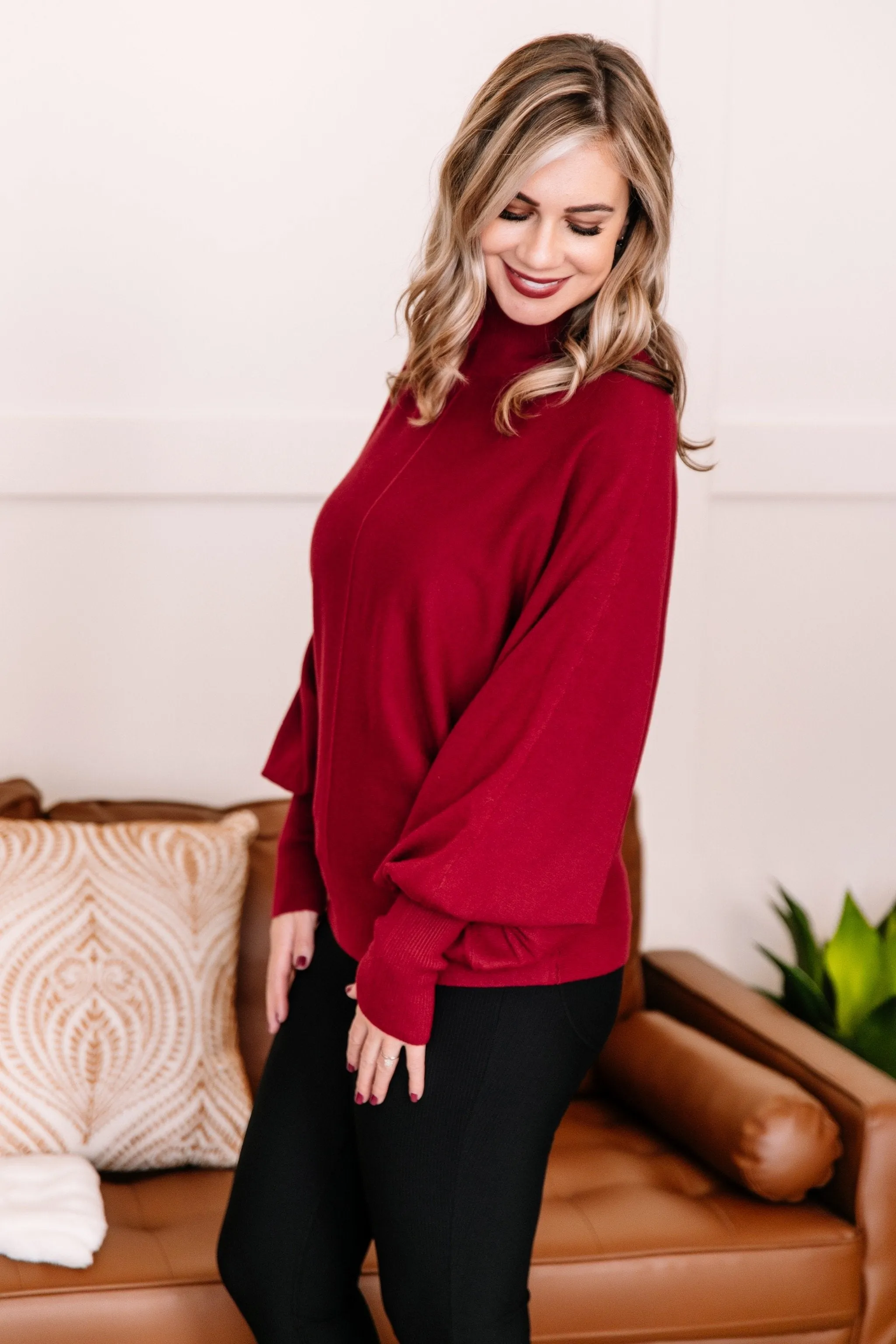 All Fired Up Turtleneck Sweater In Crimson
