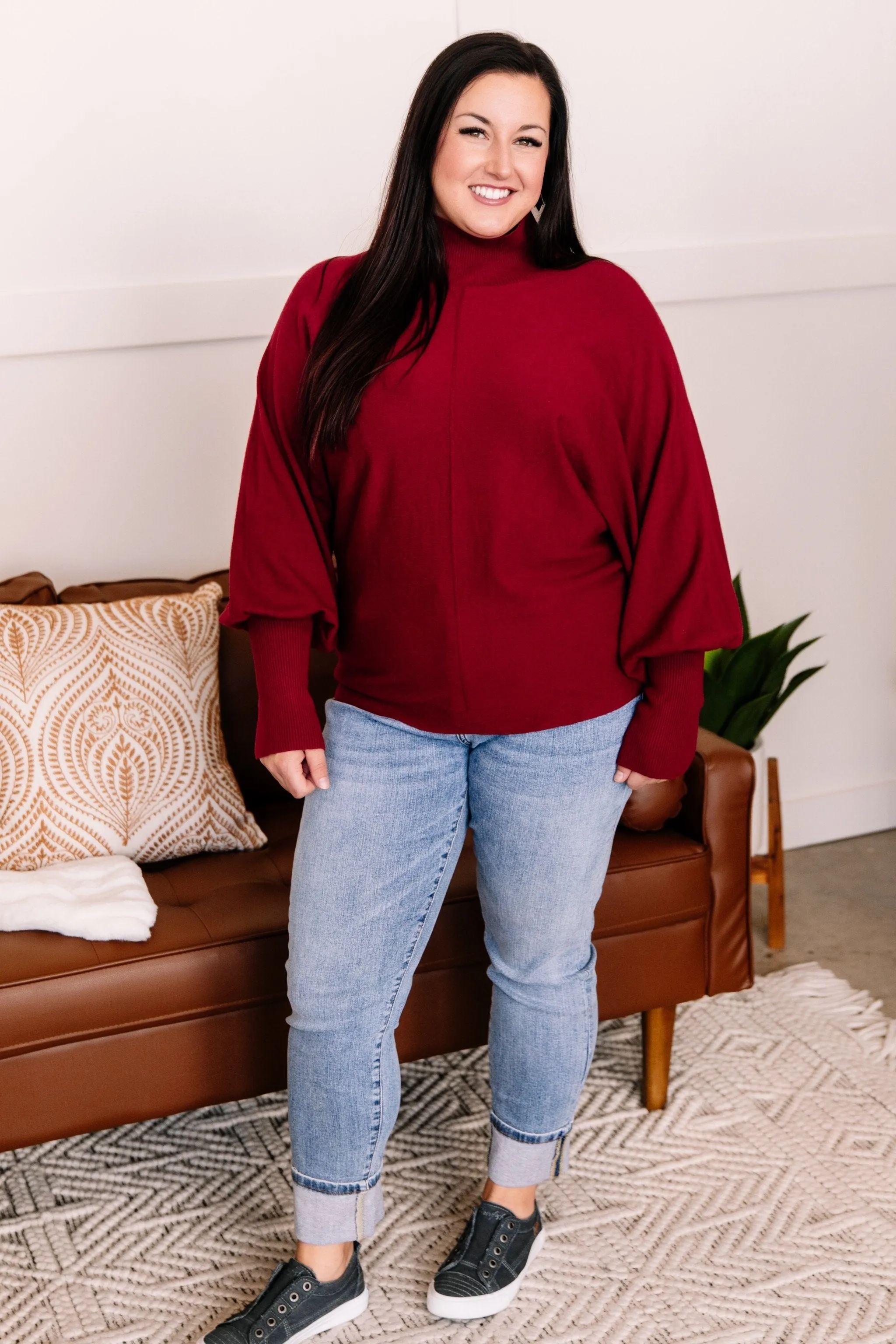 All Fired Up Turtleneck Sweater In Crimson