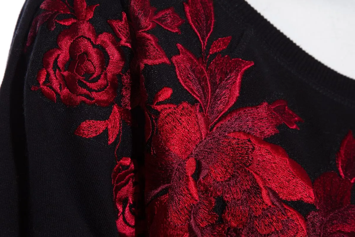 Antonio Marras Black & Red Embroidered Lace Sweatshirt Dress SZ 40