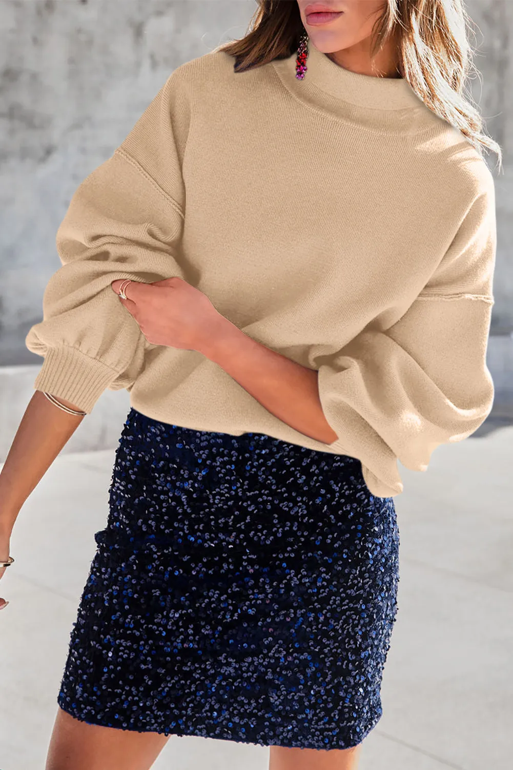 Apricot Noah Ribbed Knit Turtleneck Sweater - Blue