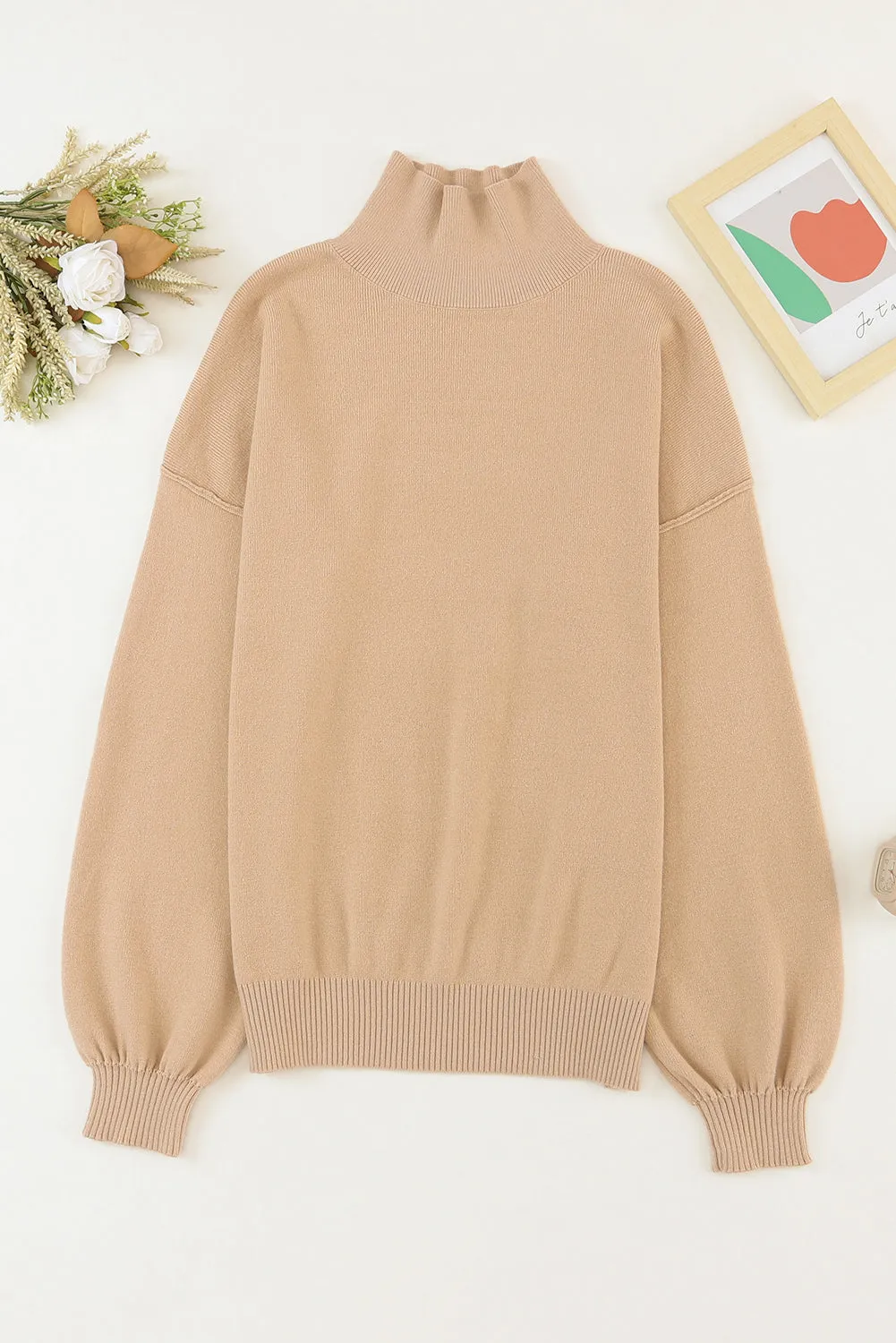 Apricot Noah Ribbed Knit Turtleneck Sweater - Blue