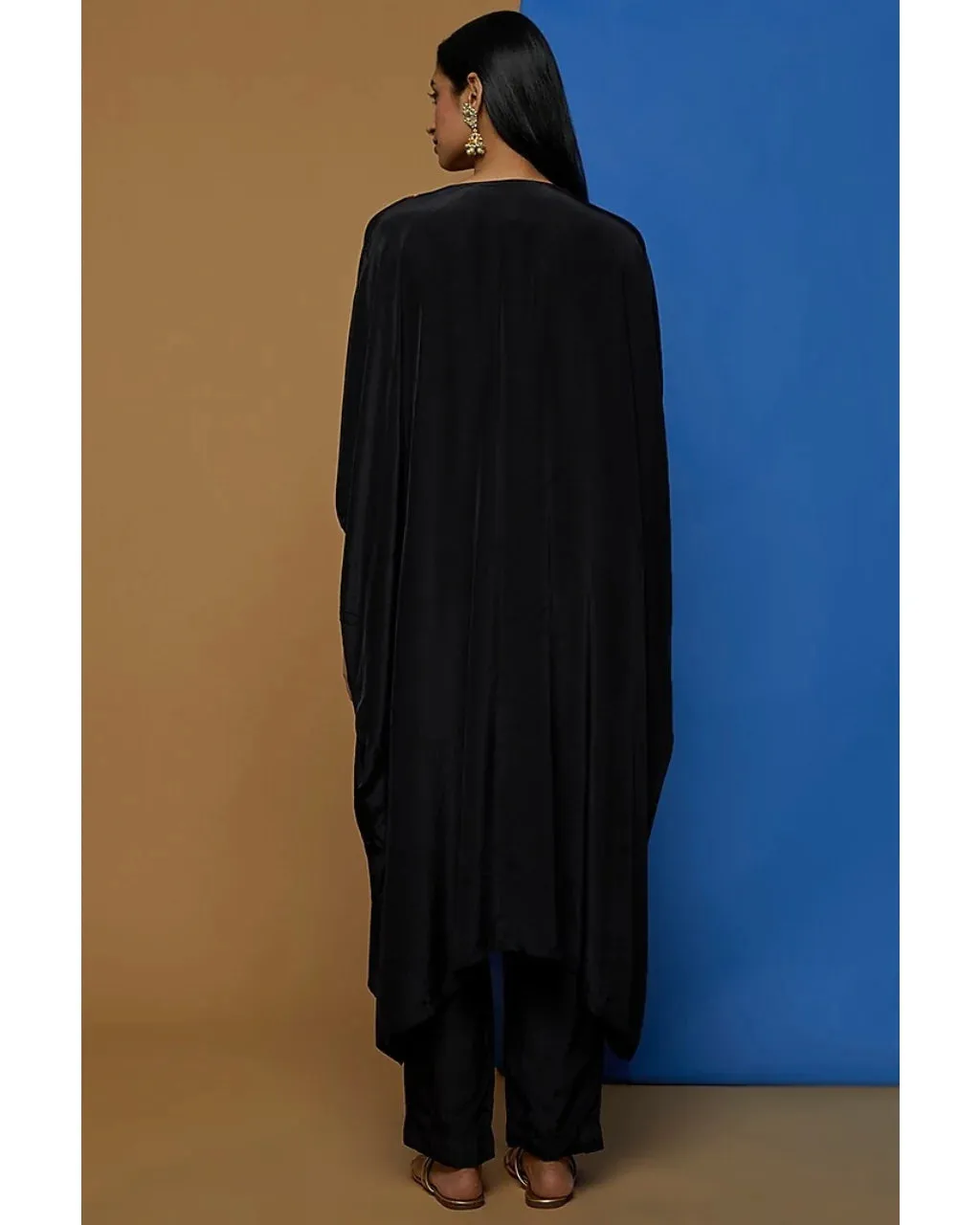 Black Crepe Embroidered Kaftan Kurta Set