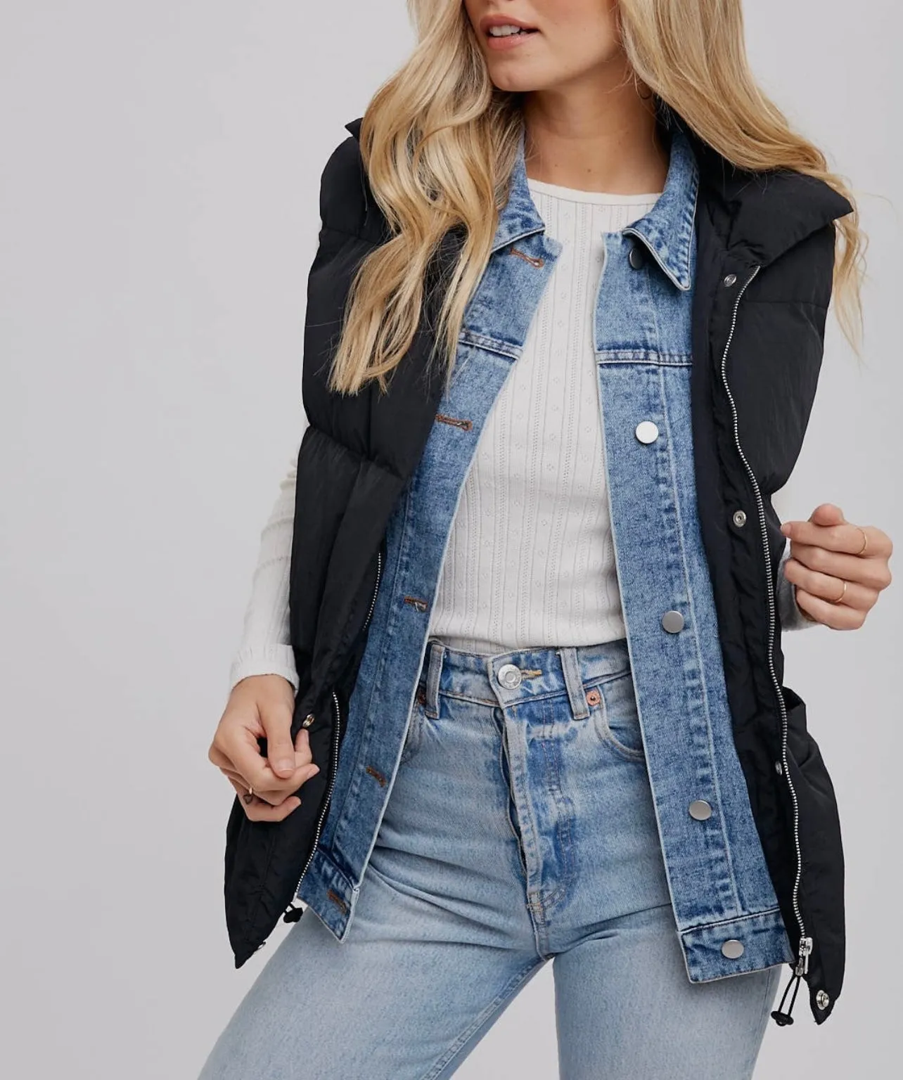 black   denim puffer vest