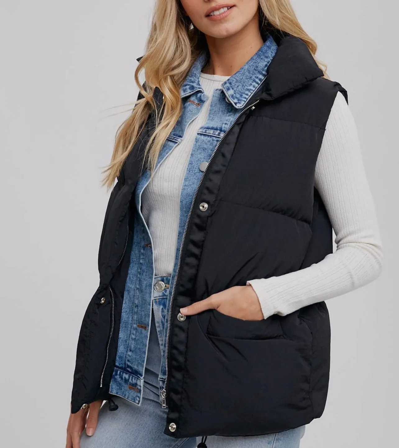 black   denim puffer vest
