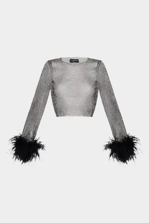 Black Multicolor Feathers Top