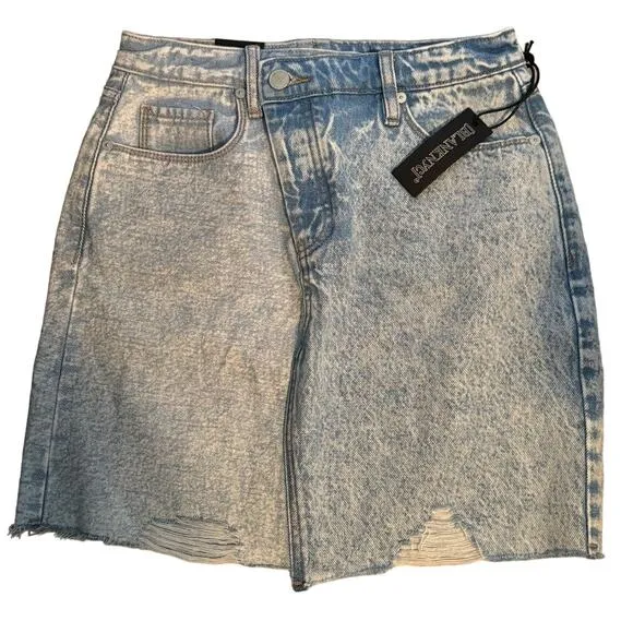 BLANK NYC NWT $88 Colorblock Nice Try Distressed Denim Skirt Blue Size 26
