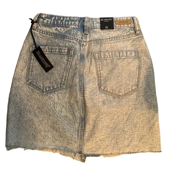 BLANK NYC NWT $88 Colorblock Nice Try Distressed Denim Skirt Blue Size 26