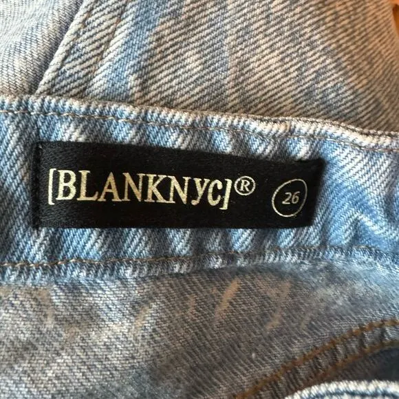 BLANK NYC NWT $88 Colorblock Nice Try Distressed Denim Skirt Blue Size 26