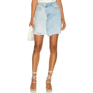 BLANK NYC NWT $88 Colorblock Nice Try Distressed Denim Skirt Blue Size 26