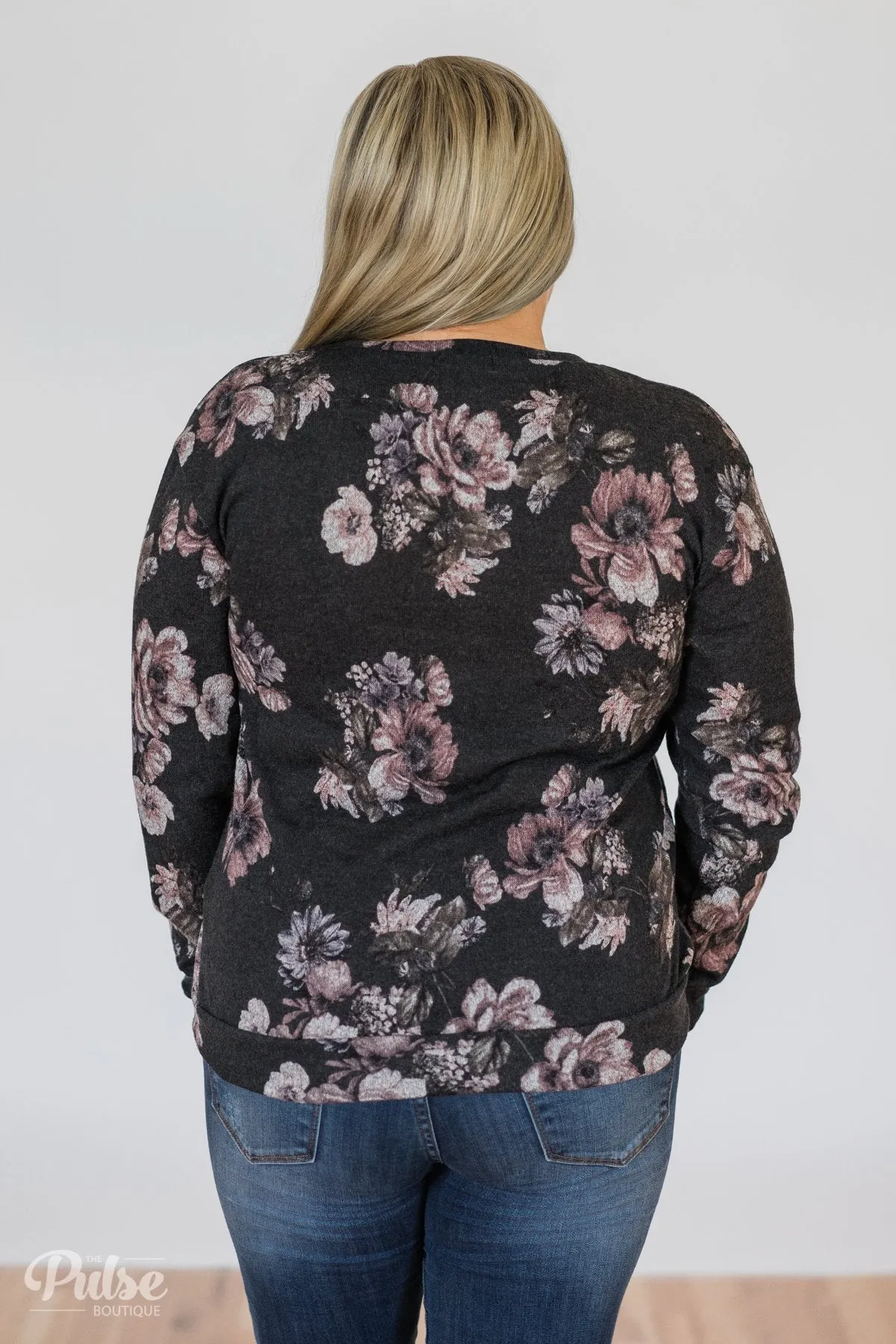 Bloom in the Dream Floral Pullover Top-  Black Charcoal