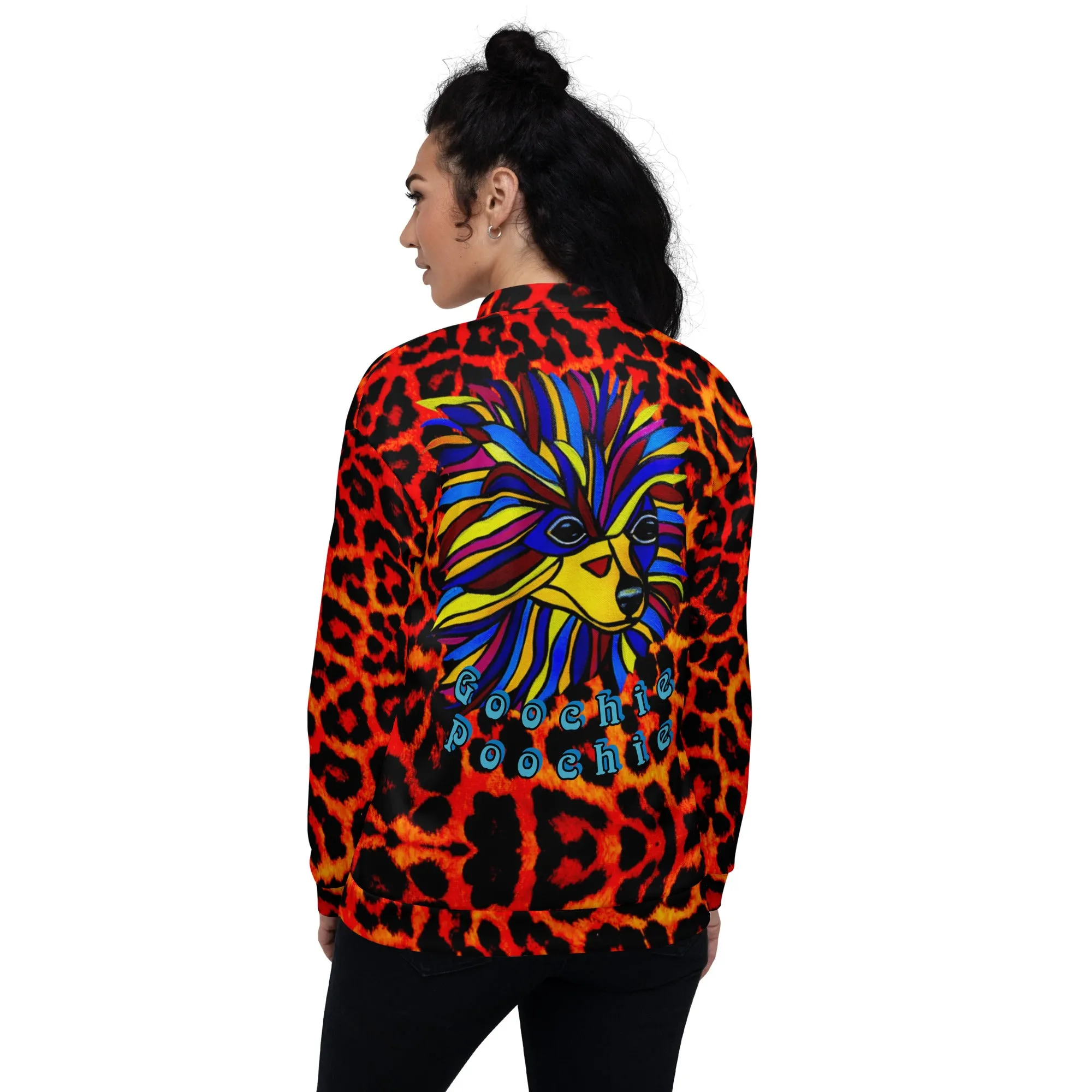 Bomber Jacket with Goochie Poochie logo on back-Blazing Cheetah