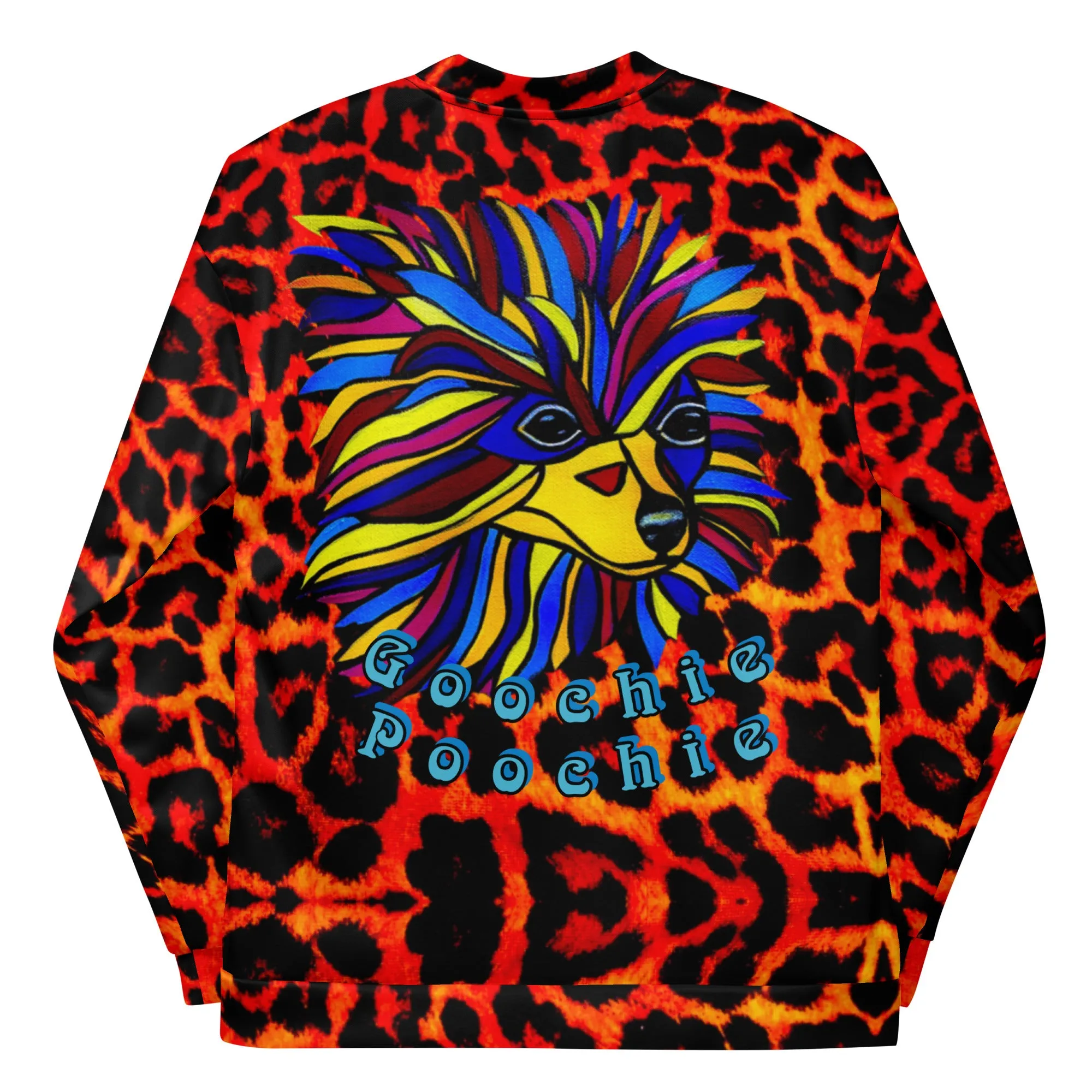 Bomber Jacket with Goochie Poochie logo on back-Blazing Cheetah