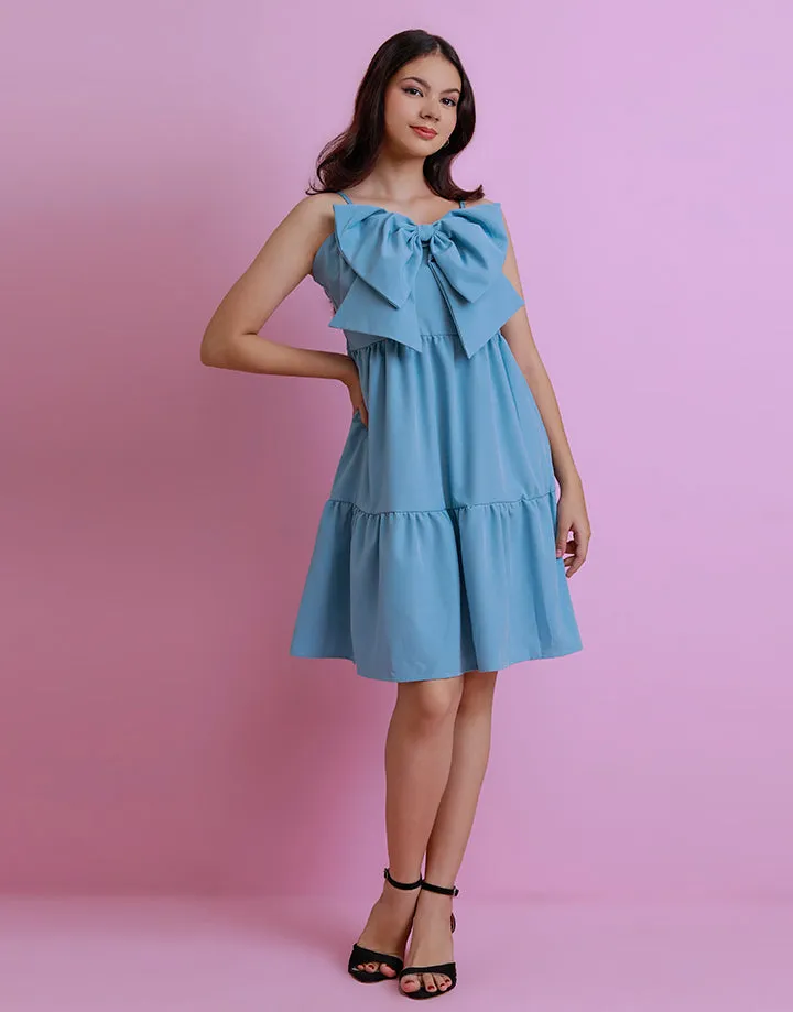 Bow-Embellished Strappy Tiered Dress