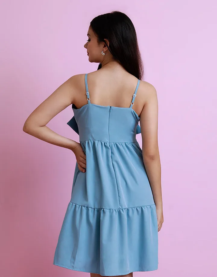 Bow-Embellished Strappy Tiered Dress