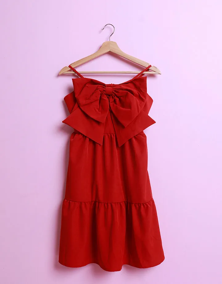 Bow-Embellished Strappy Tiered Dress