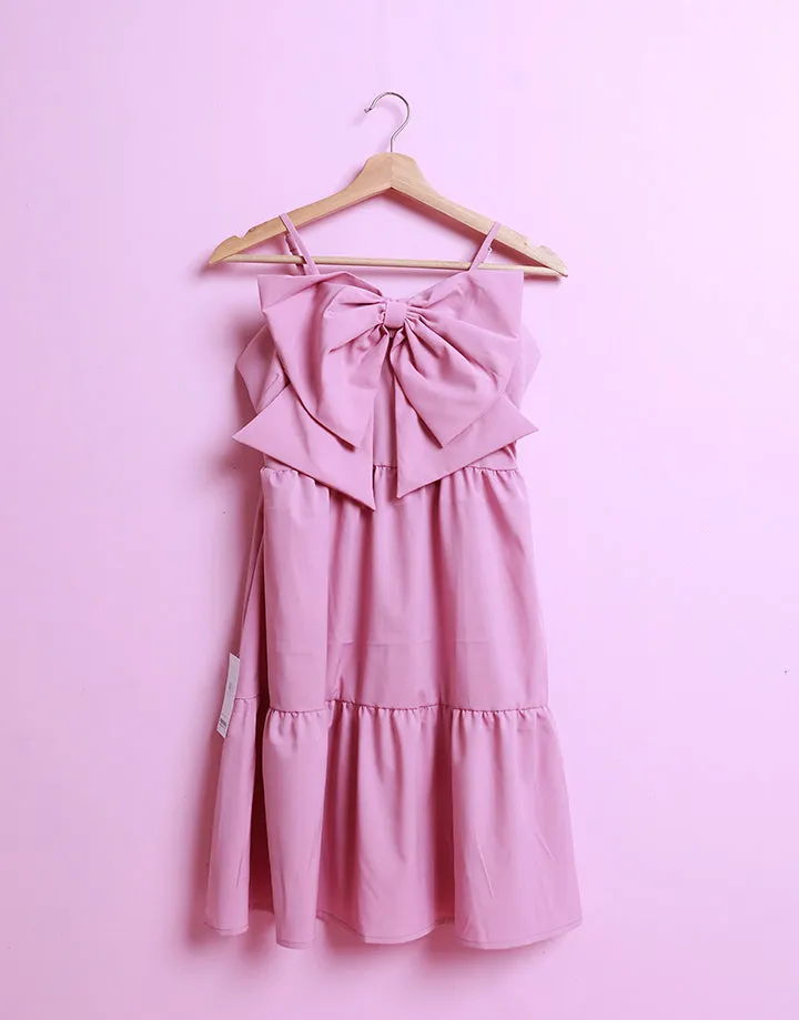 Bow-Embellished Strappy Tiered Dress