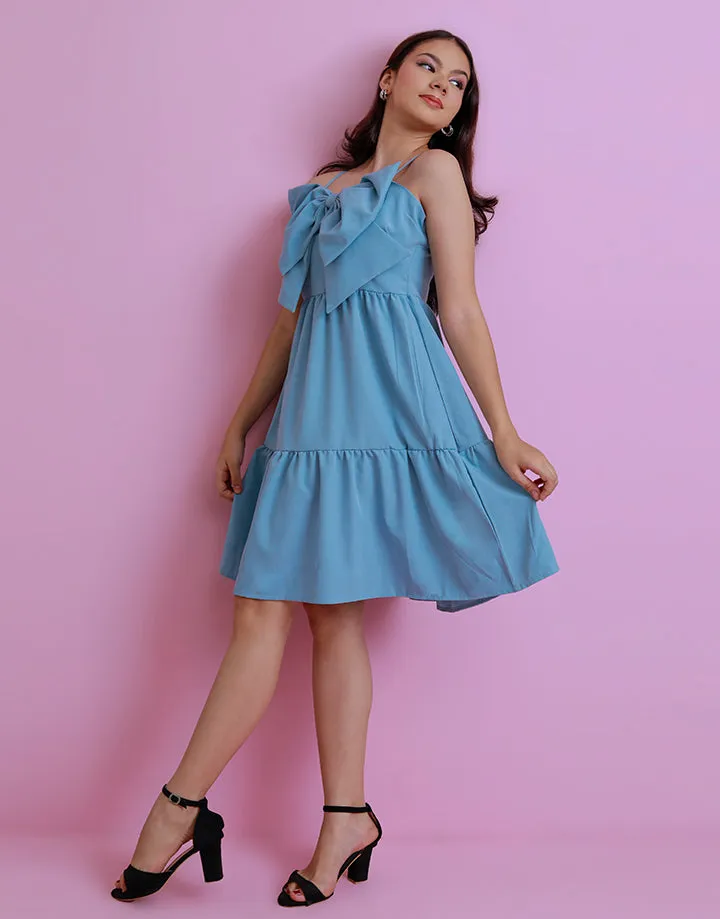 Bow-Embellished Strappy Tiered Dress