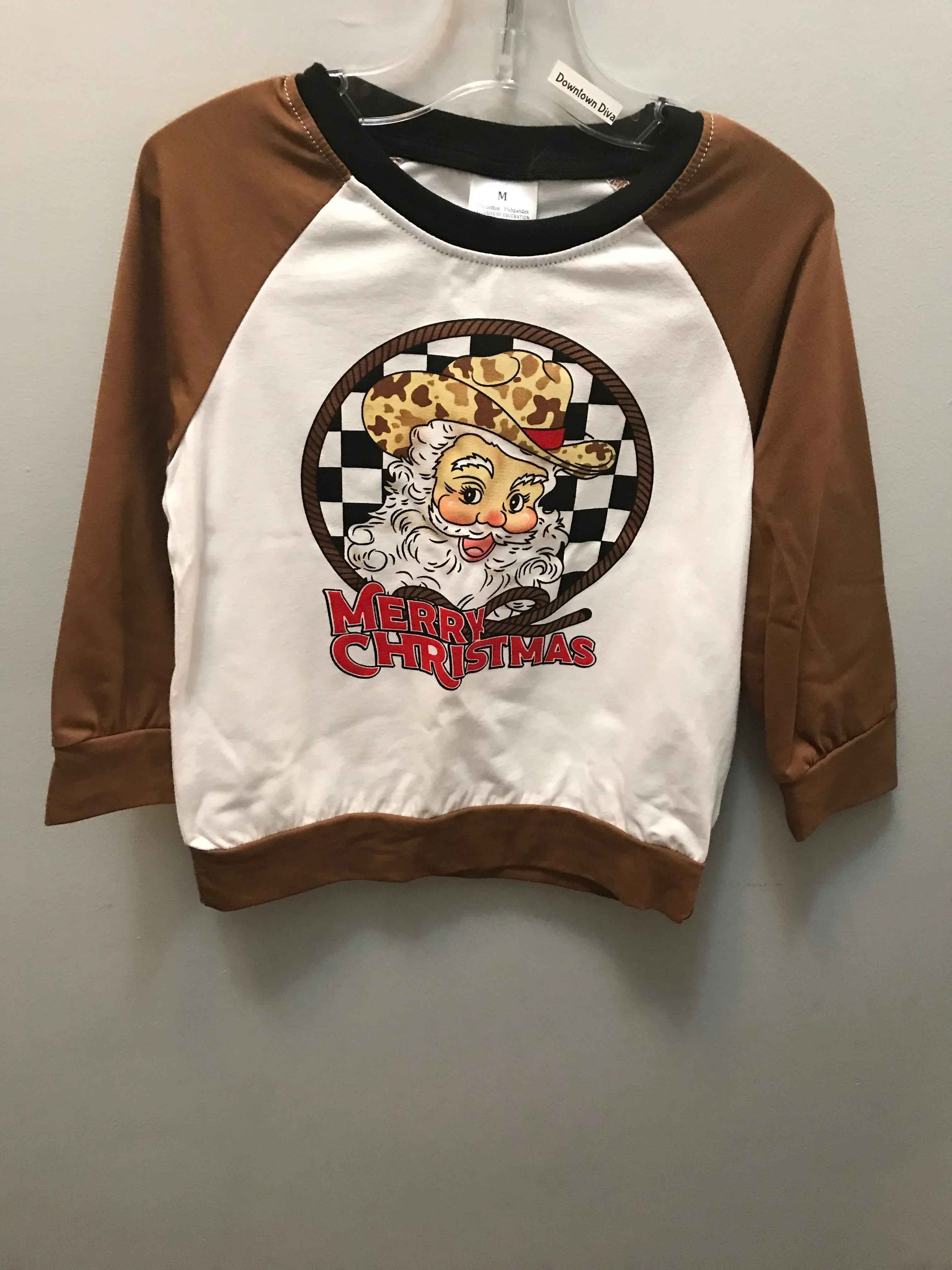 Boys Long Sleeve Top "Merry Christmas" w/Santa/Camo Hat