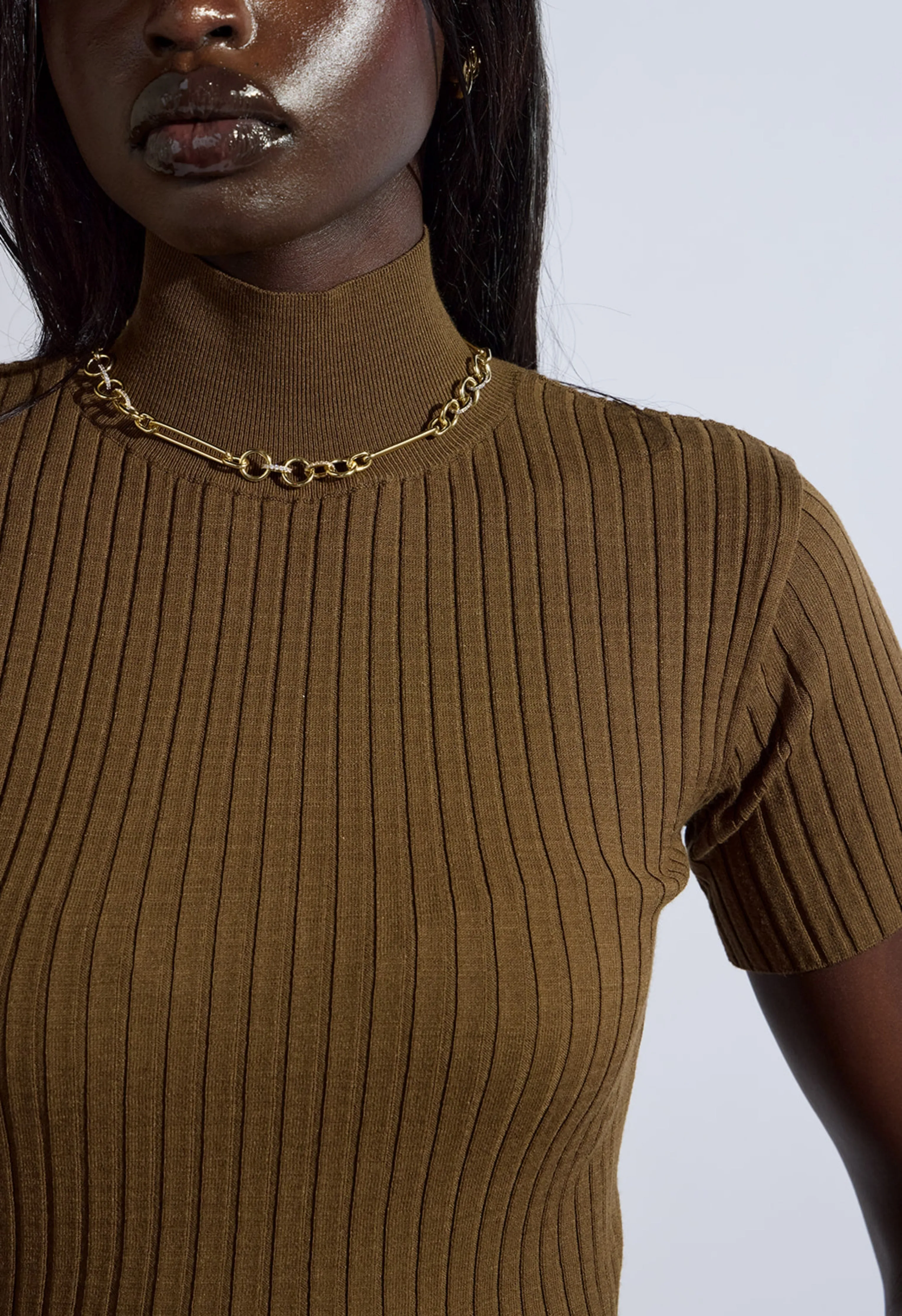 Brown Ribbed-Knit Turtleneck