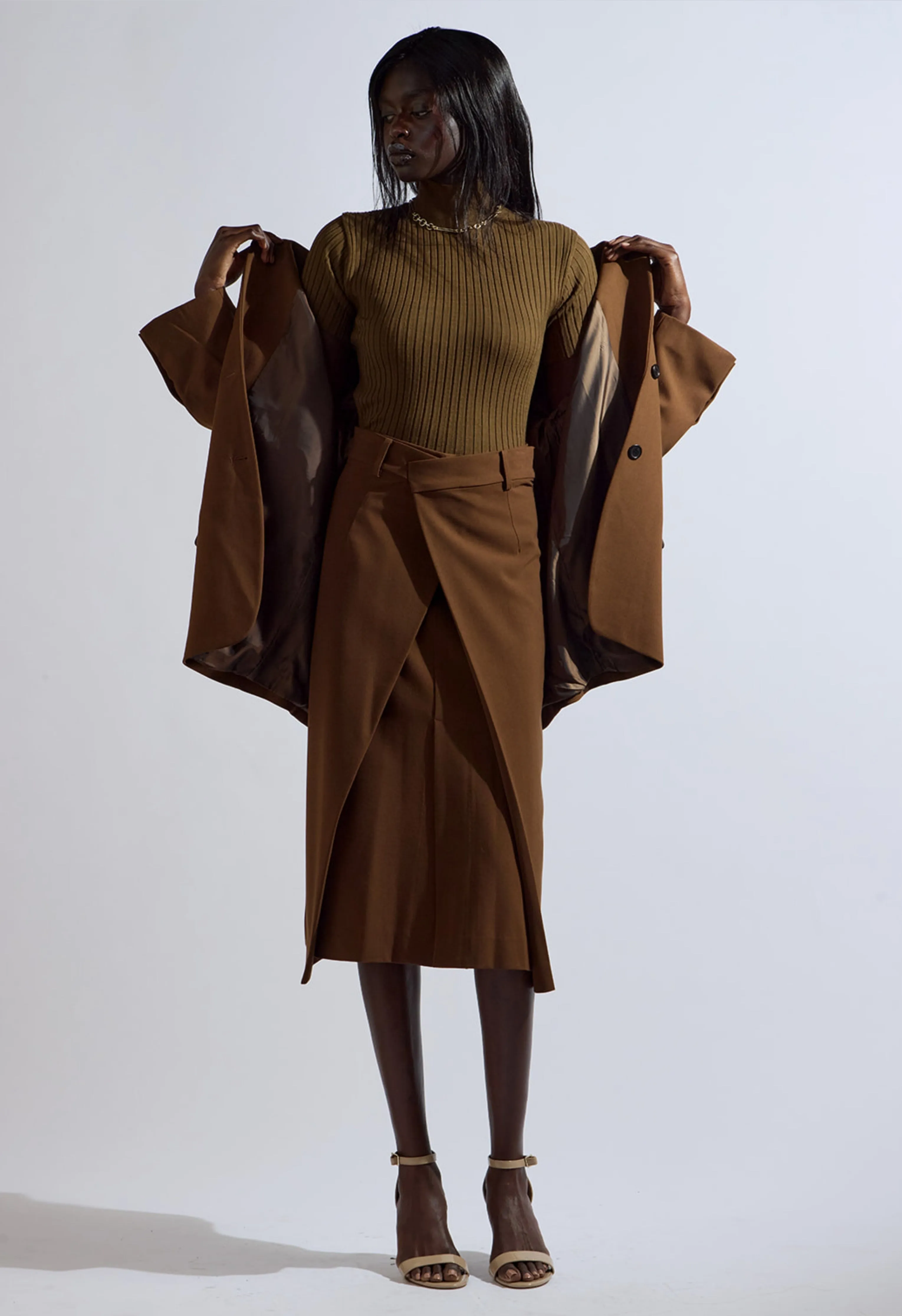 Brown Ribbed-Knit Turtleneck