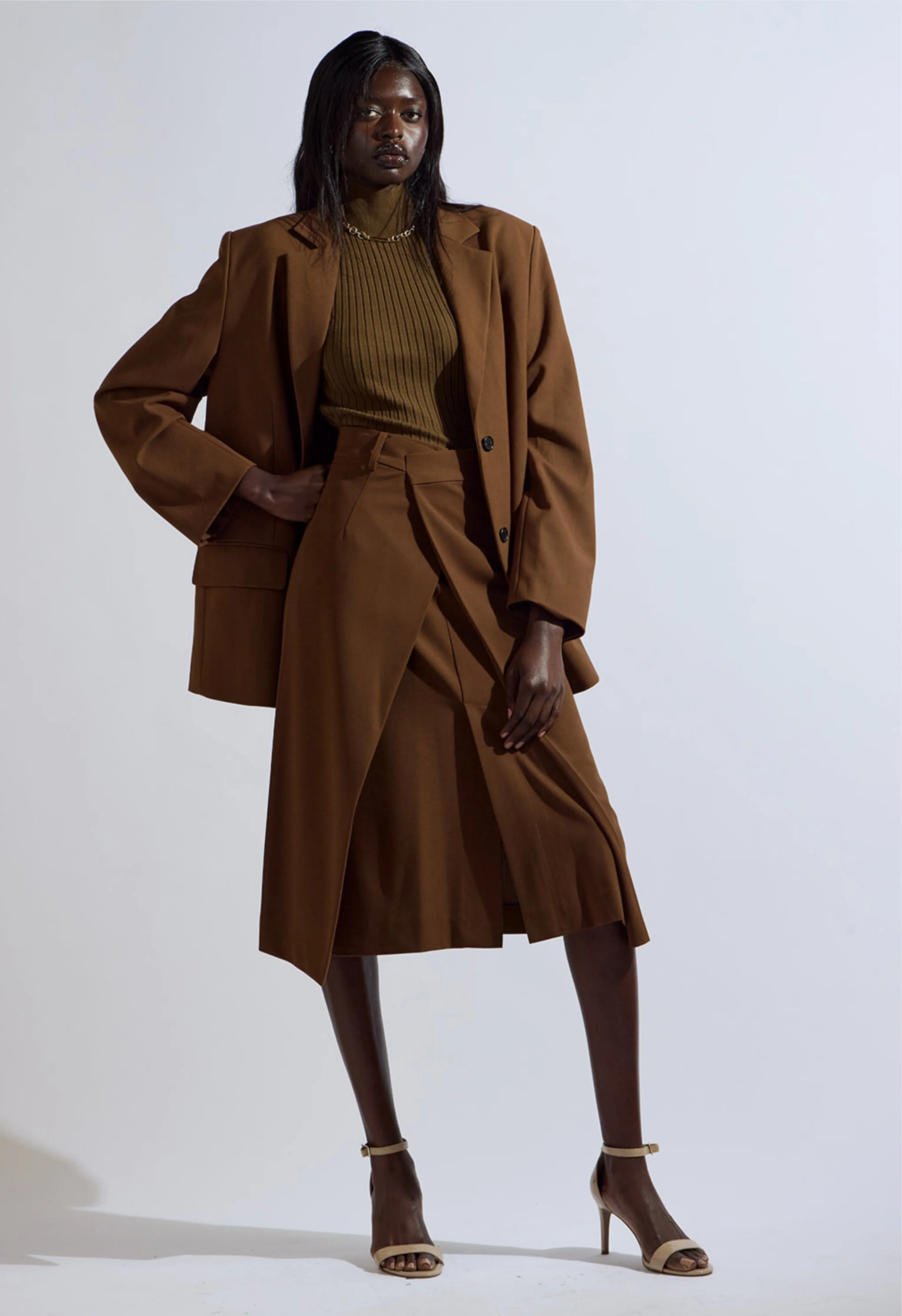Brown Ribbed-Knit Turtleneck