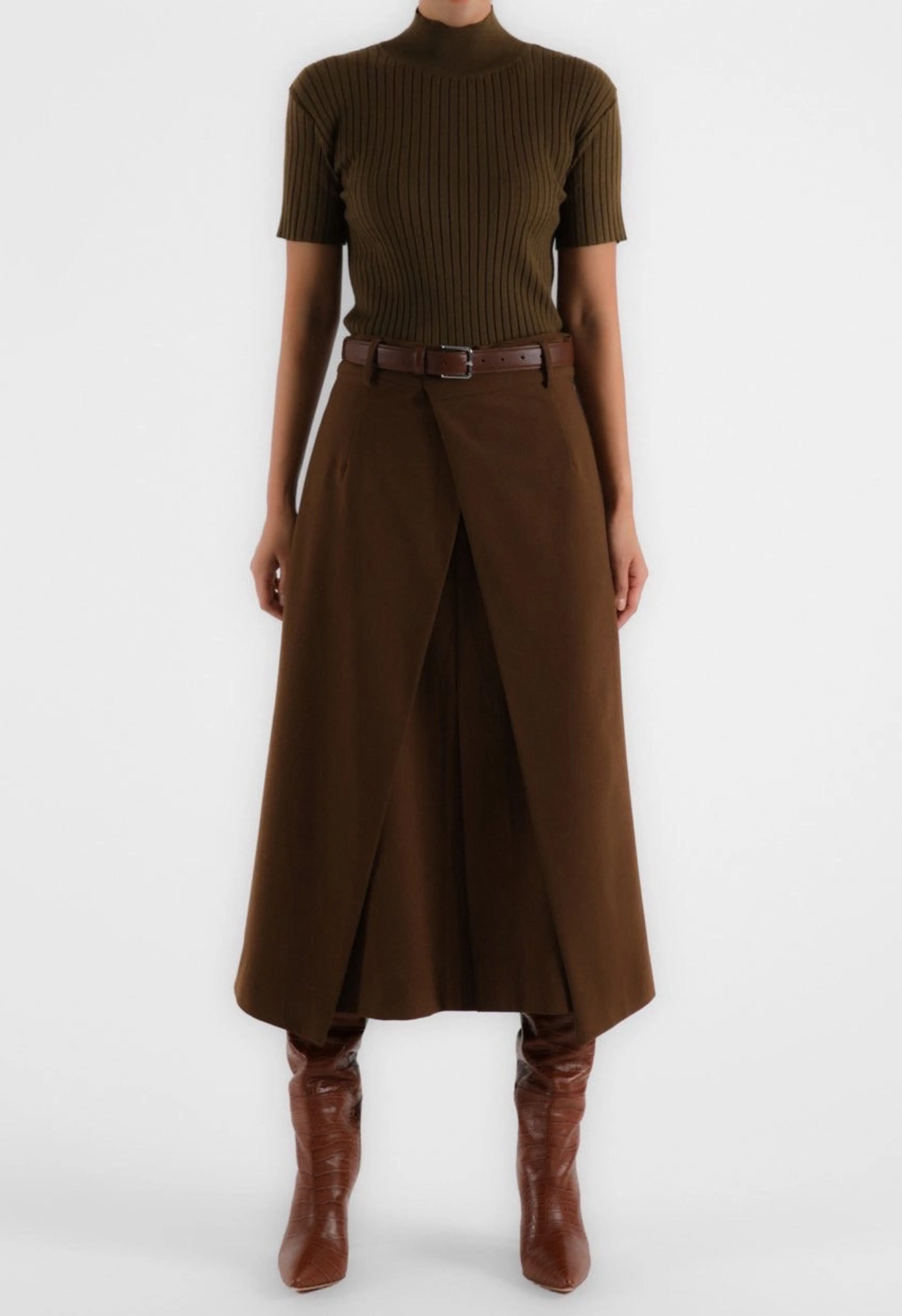 Brown Ribbed-Knit Turtleneck