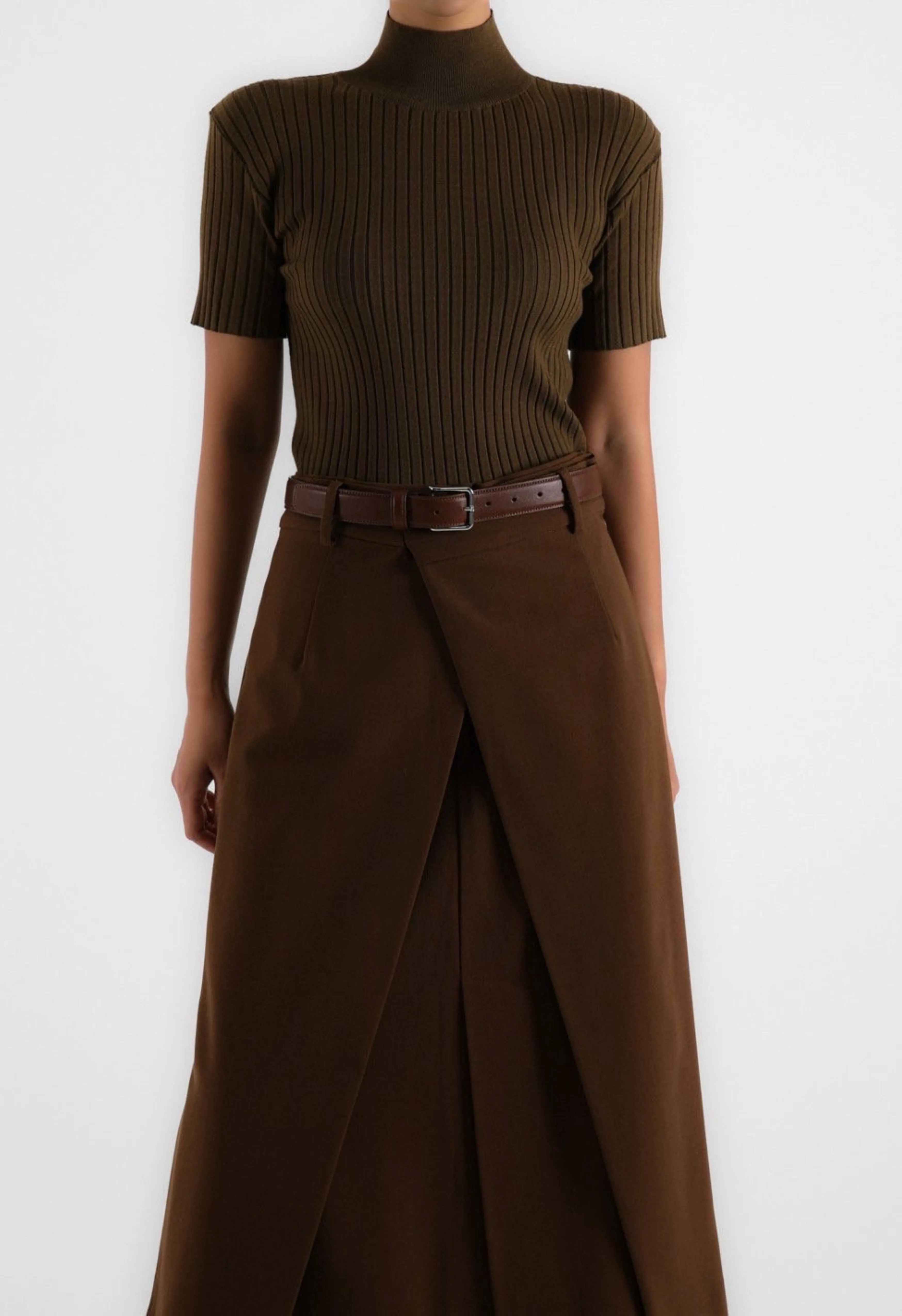 Brown Ribbed-Knit Turtleneck