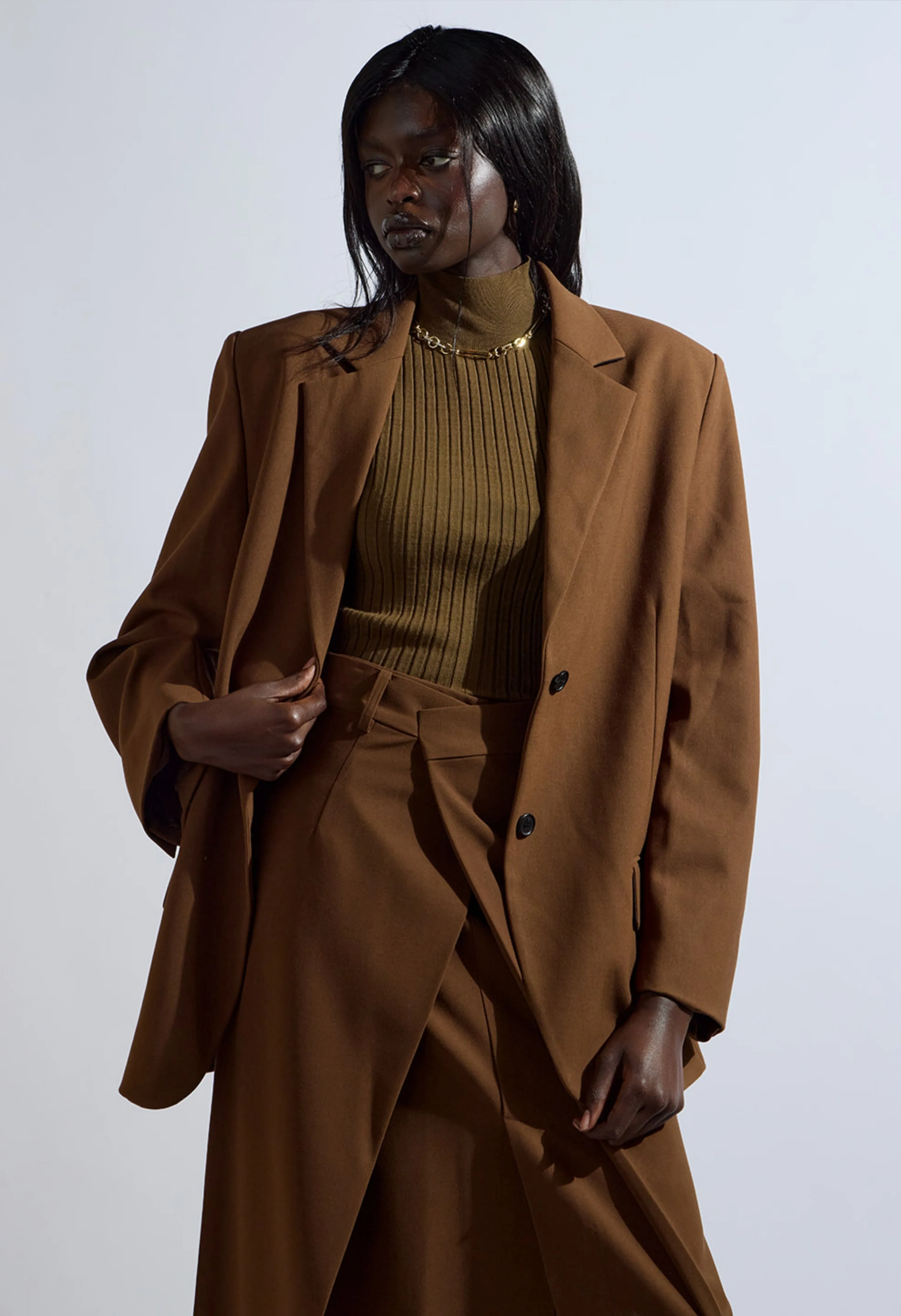 Brown Ribbed-Knit Turtleneck