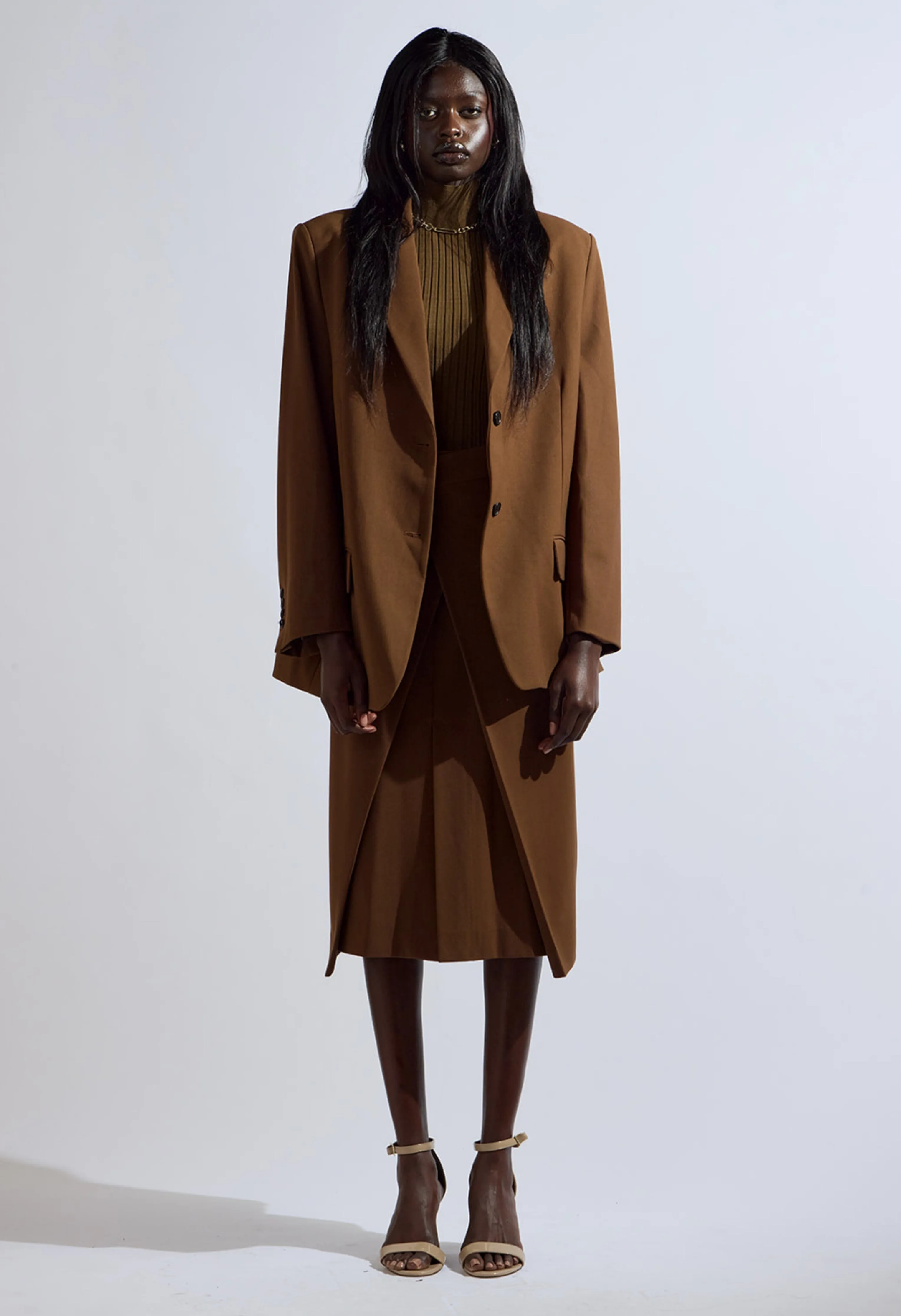 Brown Ribbed-Knit Turtleneck