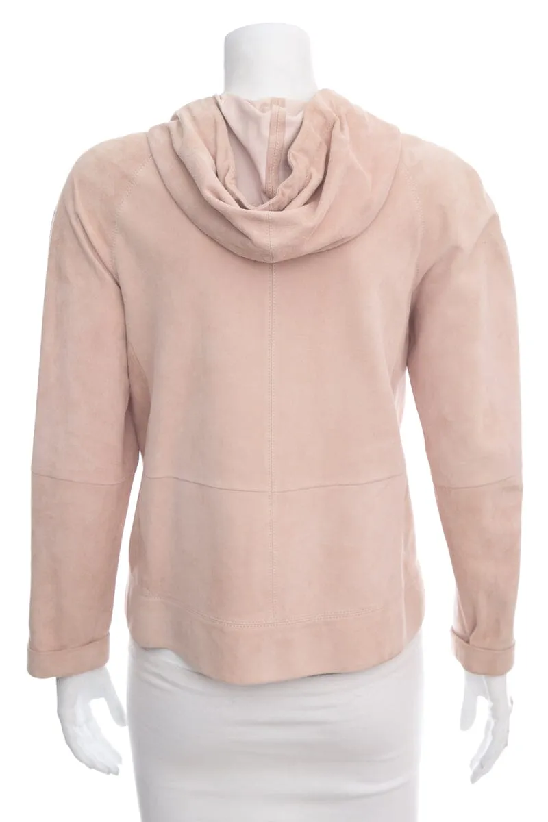 Brunello Cucinelli Blush Suede Zip Up Jacket SZ 38