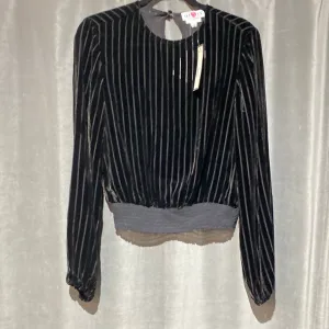 Cami NYC Black Long Sleeve Elastic Bottom Velvet Striped Blouse
