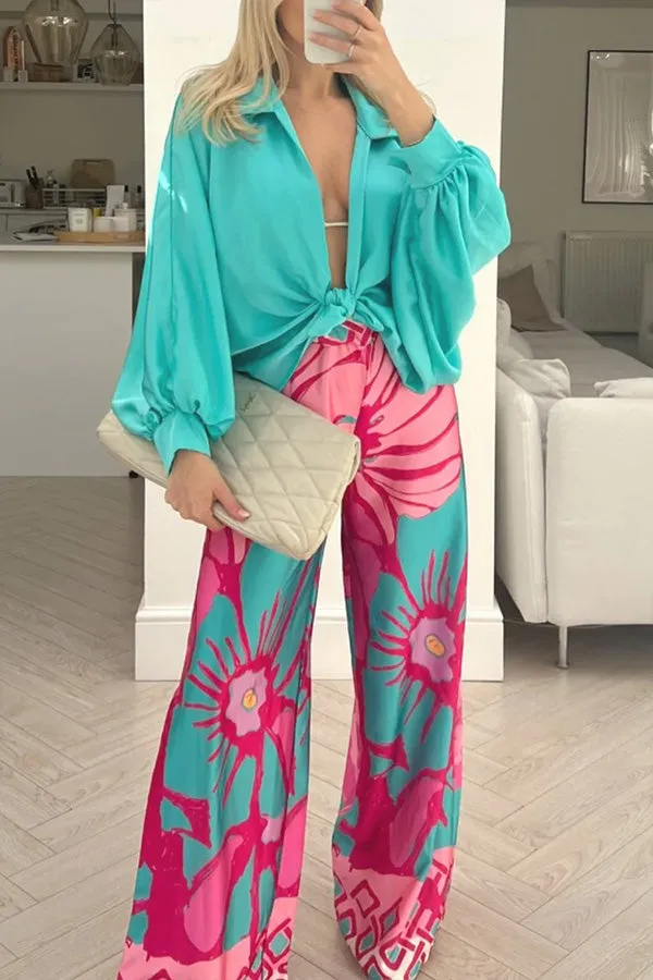 Casual home loose personality floral wide-leg pants