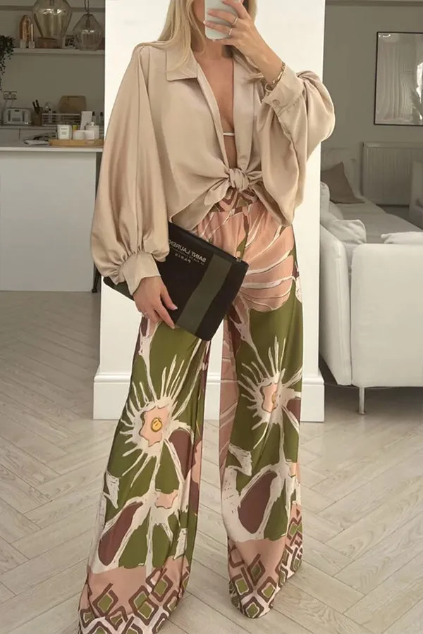 Casual home loose personality floral wide-leg pants