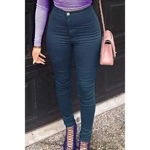 Chic High-Waist Pocket Design Slimming Women's Jeans - Blue S