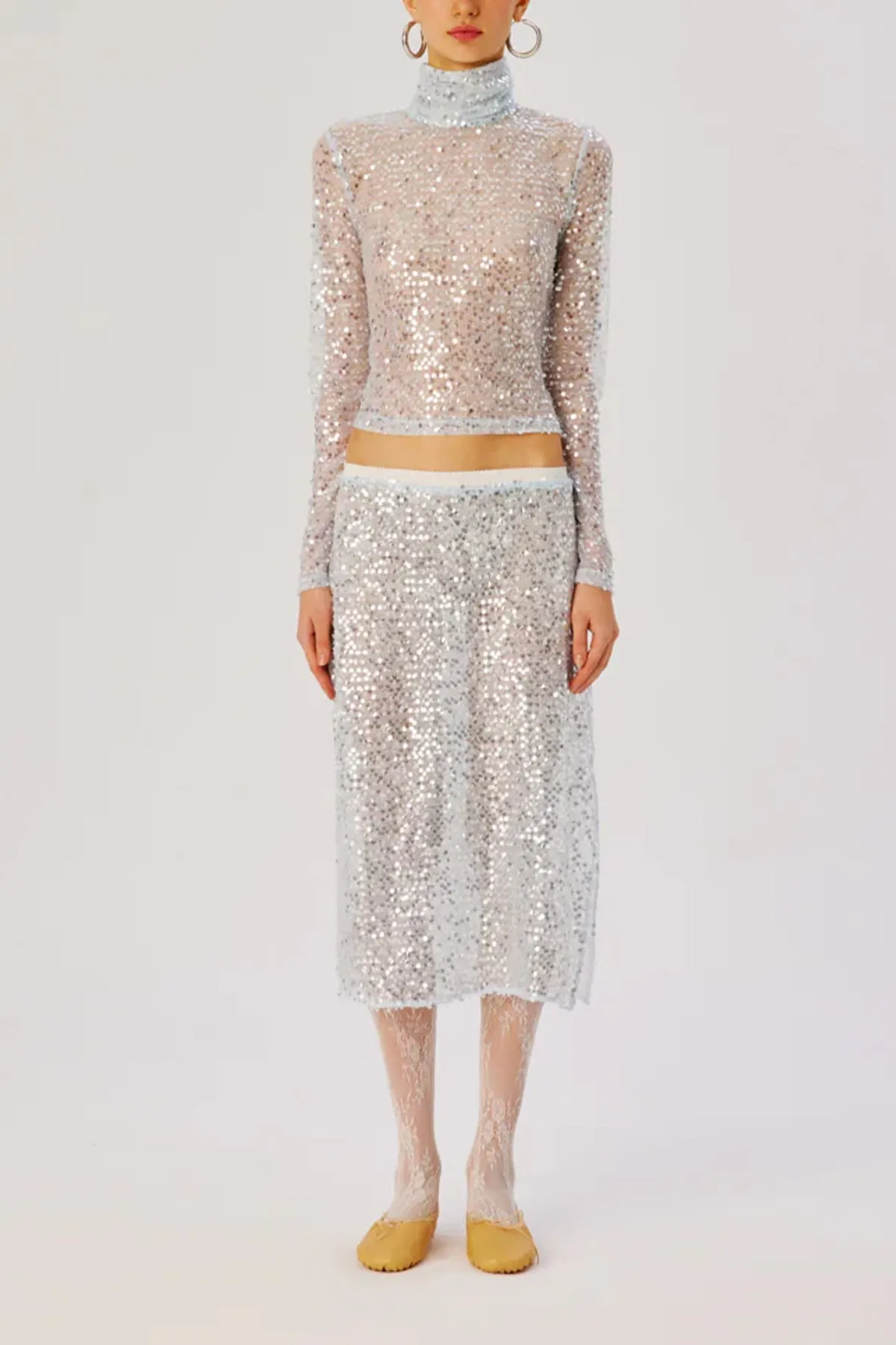Cody Sequin Turtleneck Top in Light Blue