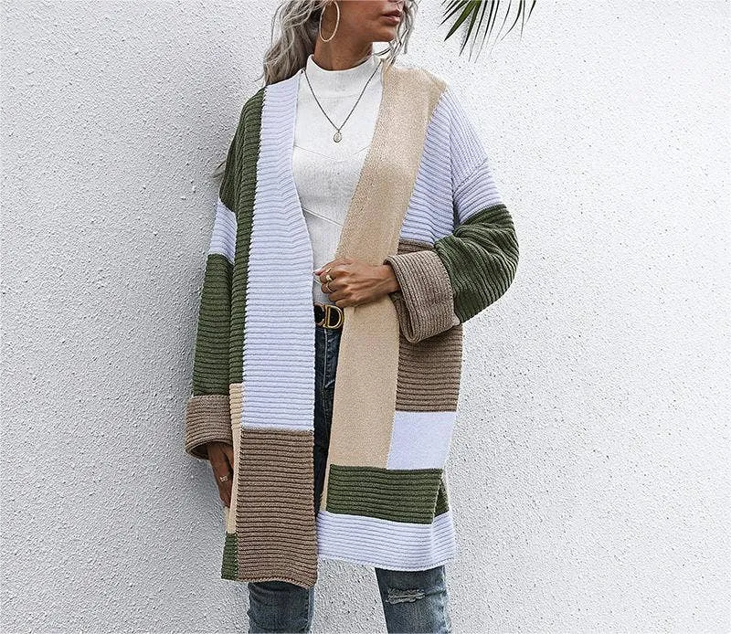 Color Clash Cardigan Knit Long Jacket: