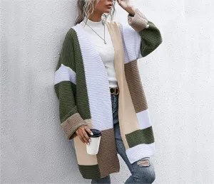 Color Clash Cardigan Knit Long Jacket: