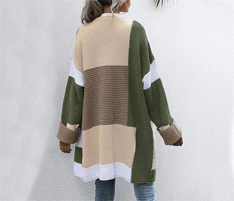 Color Clash Cardigan Knit Long Jacket: