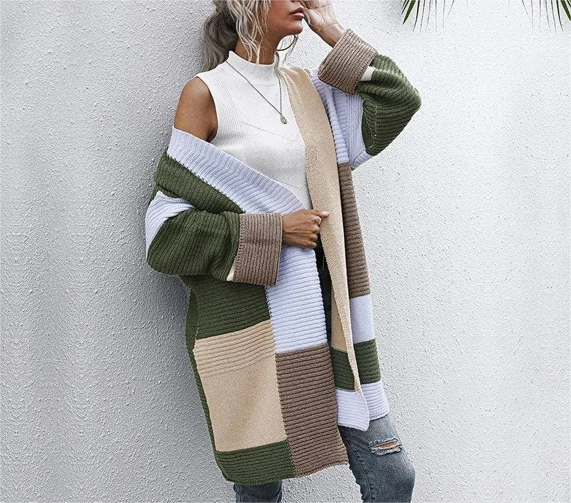 Color Clash Cardigan Knit Long Jacket: