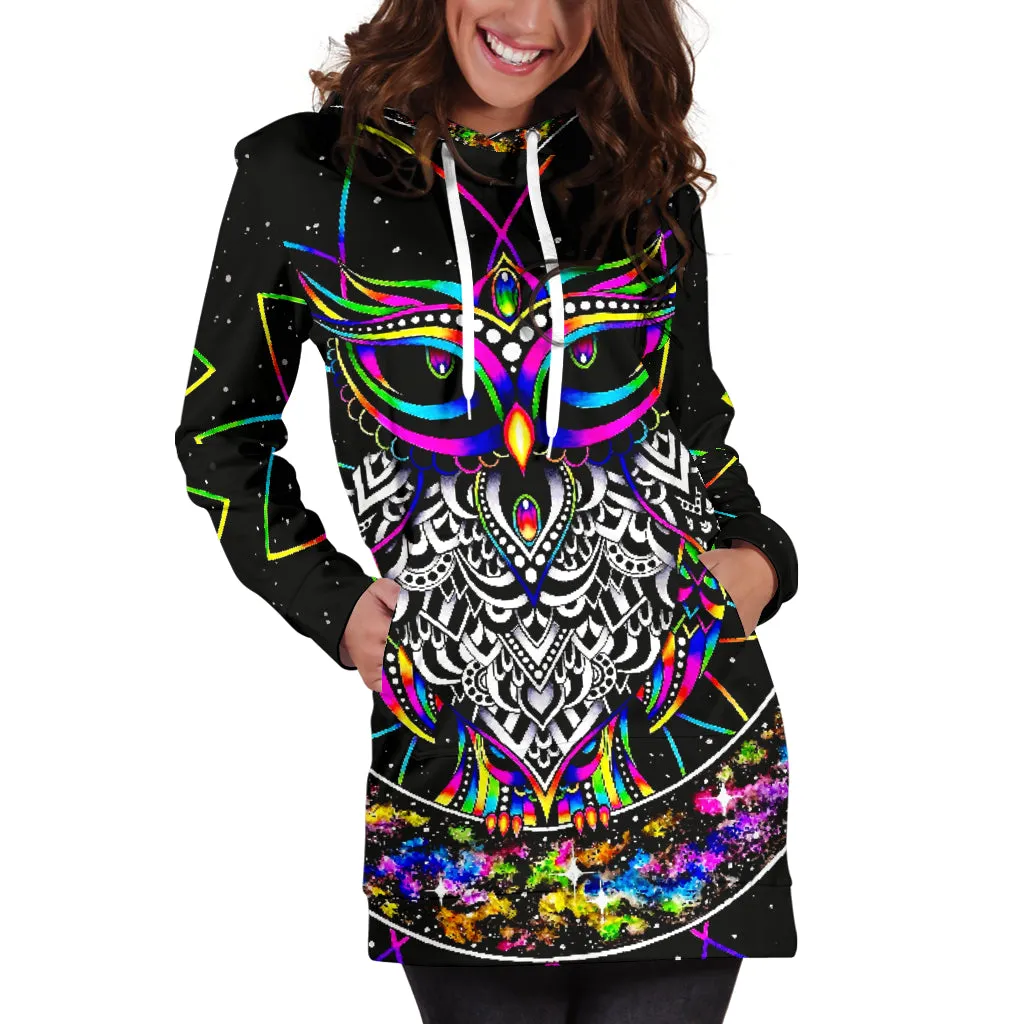 Colourful Owl - Hoodie Dress