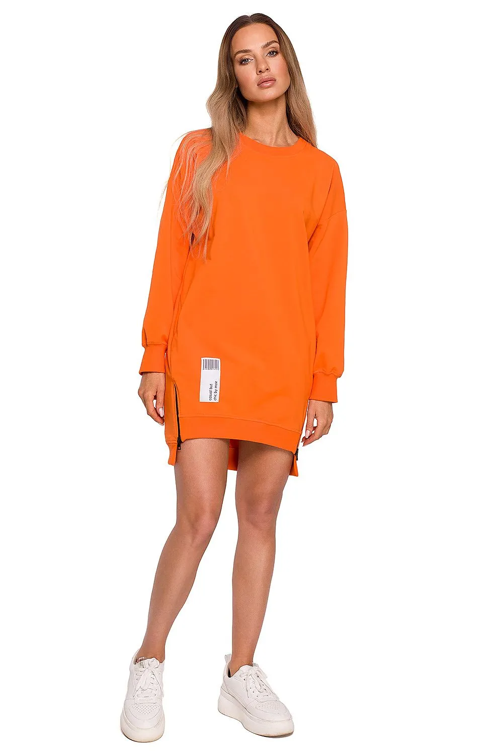 Contrasting Zip Long Sweatshirt Dress
