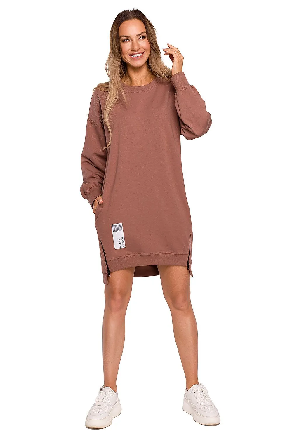 Contrasting Zip Long Sweatshirt Dress