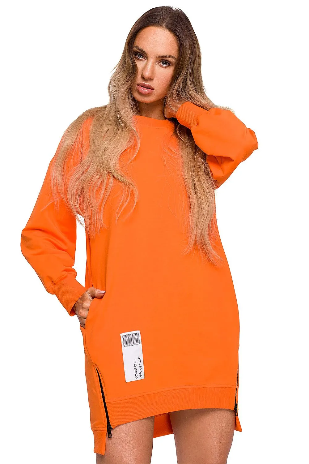 Contrasting Zip Long Sweatshirt Dress