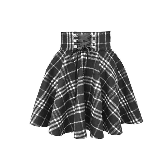 Dark Cute Ear Hoodie / Plaid Skirt  UB96027